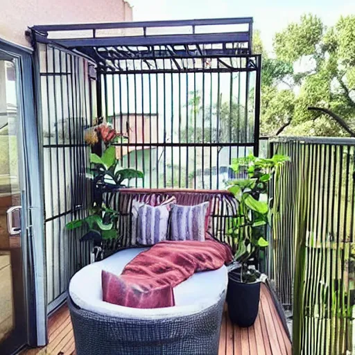 Prompt: the ultimate balcony catio