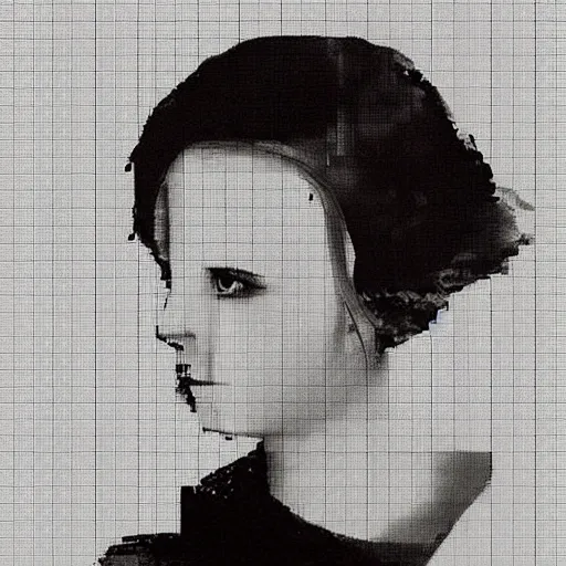 Prompt: portrait of emma watsons in the style of a dot matrix printer print out, art by greg rutkowski