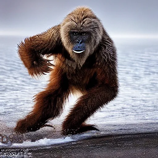 Image similar to wild running yeti, wildlife photography by Paul Nicklen, perfect lighting