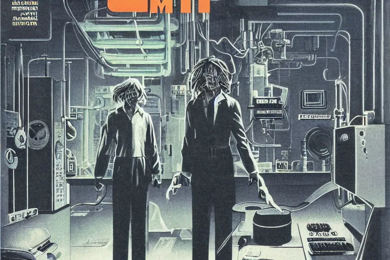 Image similar to 1979 OMNI Magazine Cover depicting a Mr Hyde standing in a laboratory. Cyberpunk Akira style by Vincent Di Fate