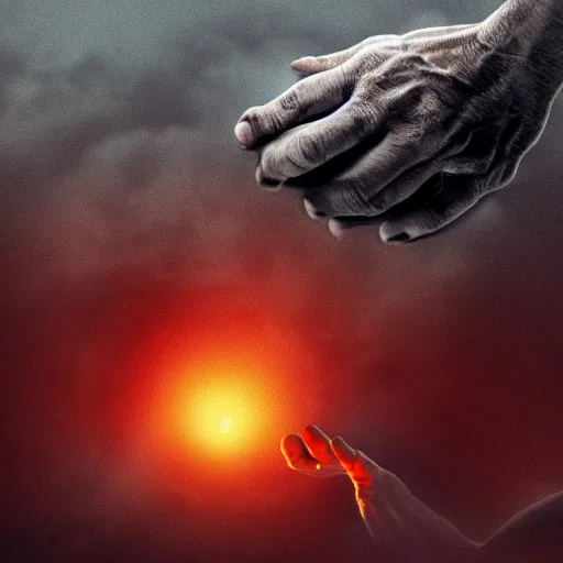 Image similar to man being dragged into hell by a giant hand coming out from the ground, 8 k, cinematic