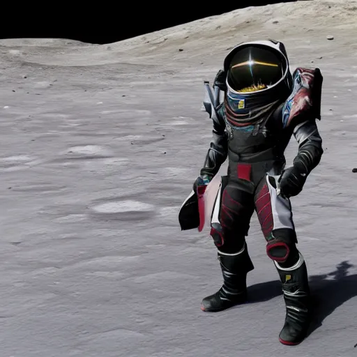 Image similar to photorealistic destiny 2 warlock posing on the moon