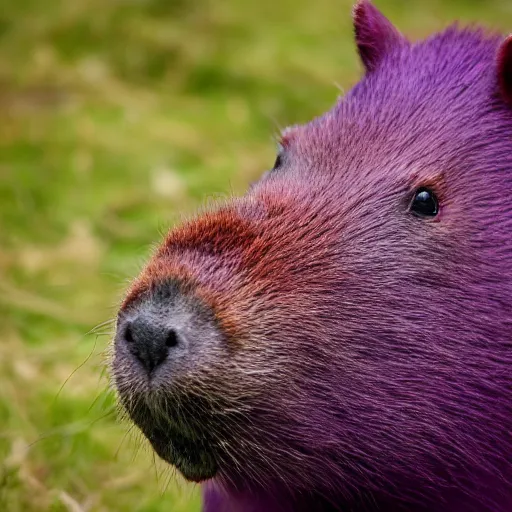 Prompt: purple capybara, 8 k, 4 k, professional photography, award winning photo