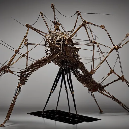 Prompt: a biomechanical cyber strandbeest by theo jansen