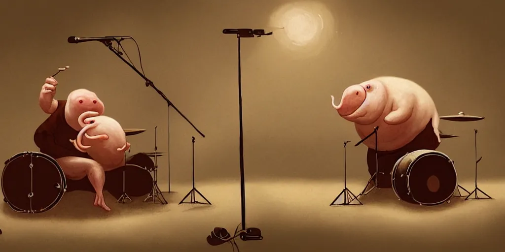 Image similar to blobfish play on drums greg rutkowski