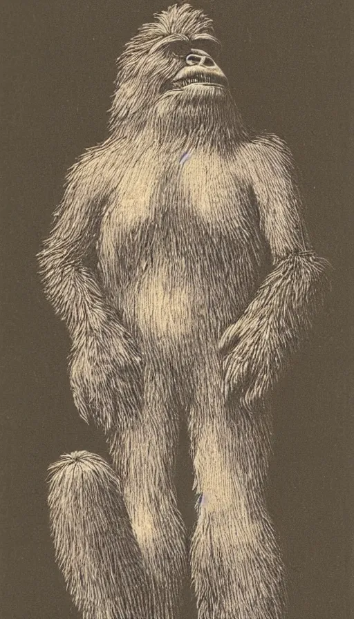 Prompt: vintage 1800’s portrait of bigfoot