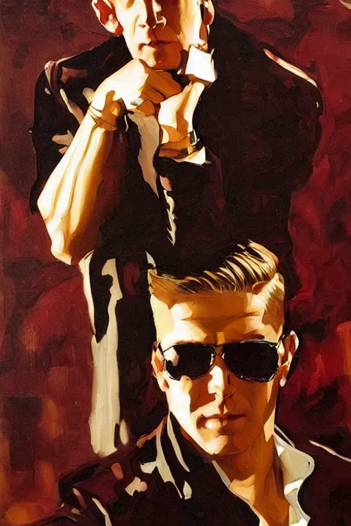 Image similar to boomhauer, painting by jc leyendecker!! phil hale!, angular, brush strokes, painterly, vintage, crisp