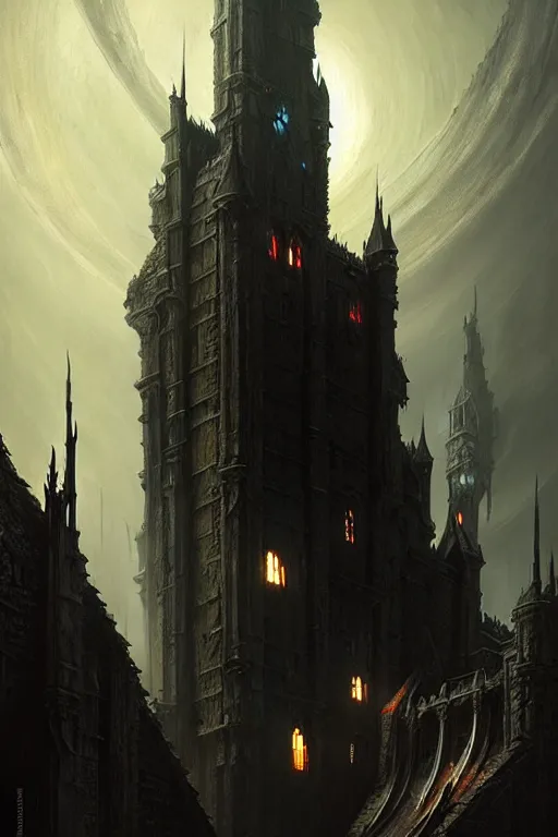 Image similar to vampire castle by greg rutkowski, giger, maxim verehin