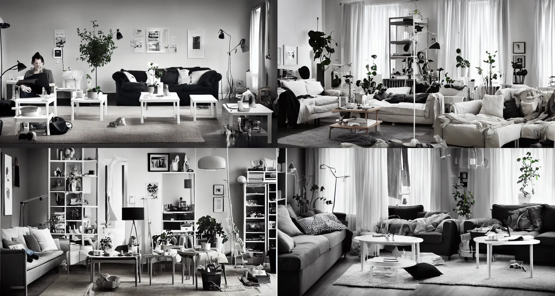 Prompt: IKEA catalogue photo of a living room, by Ingmar Bergman