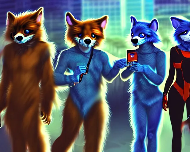 Image similar to high - resolution photograph from a nanopunk era furry fandom convention ( midwest furfest 2 0 4 7 ), taking place after the genetic revolution and singularity. photorealistic.