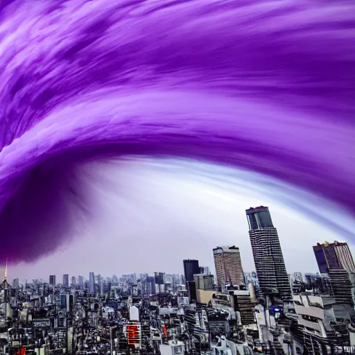 Image similar to A photograph of two extremely beautiful amazing purple tornados entering tokyo award-winning UHD 4K