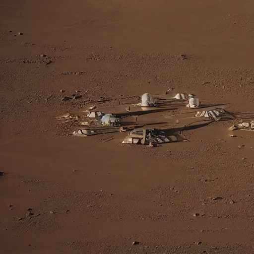 Prompt: ariel shot of a martian colony, detailed mars exploration