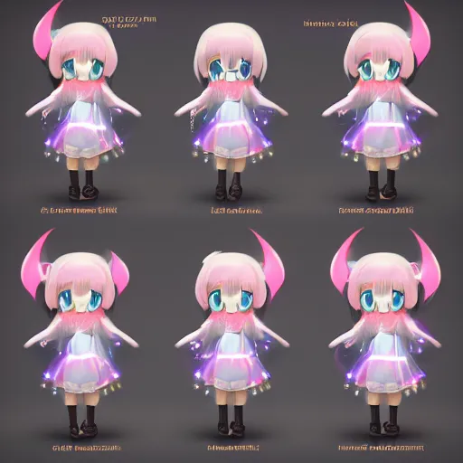 Image similar to cute fumo plush of a metallic reflective girl, global illumination reflectance probe, ssao, chibi anime, magical girl, glow, witch, vray