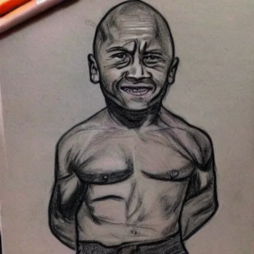 Prompt: little kid drawing of Dwayne Johnson