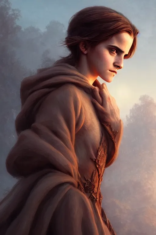 Image similar to emma watson goddess of the autumn twilight, highly detailed, digital painting, artstation, concept art, smooth, sharp focus, illustration, unreal engine 5, 8 k, art by artgerm and greg rutkowski and edgar maxence