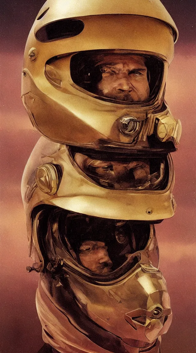 Image similar to beautiful extreme closeup portrait photo in style of frontiers in helmet motoracing dirt Helmets of Emperor Charles V the Wise science fashion magazine September retrofuturism edition, highly detailed, soft lighting, elegant , lighting, 35mm , Edward Hopper and James Gilleard, Zdzislaw Beksinski, Steven Outram, highly detailed