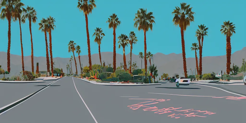 Image similar to a beautiful illustration of Palm Springs by James Gilleard, 8k, 4k