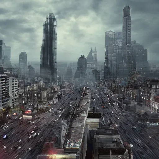 Image similar to tremendous city of movie Inception, 8k render