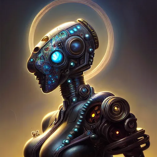 Image similar to front shot of a cyberpunk gazmask robot character, intricate, elegant, highly detailed, centered, digital painting, artstation, concept art, smooth, sharp focus, illustration, artgerm, Tomasz Alen Kopera, Peter Mohrbacher, donato giancola, Joseph Christian Leyendecker, WLOP, Boris Vallejo