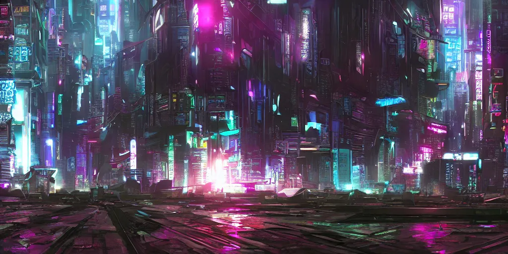 Prompt: background for visual novel cyberpunk setting, 4 k, highly detailed
