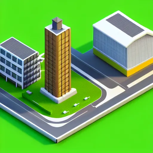 Prompt: a big isometric town building, 3 d icon for mobile game, blender 3 d, green scheme, octane render, 8 k resolution