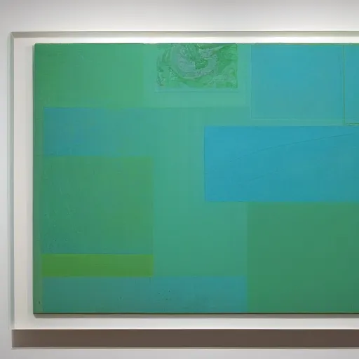 Prompt: james turrel exhibit blue green rectangle