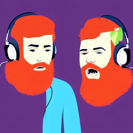 Image similar to streamer on twitch, stubble beard, ginger, stubbles, red headphones, in the style of tatsuro kiuchi, art