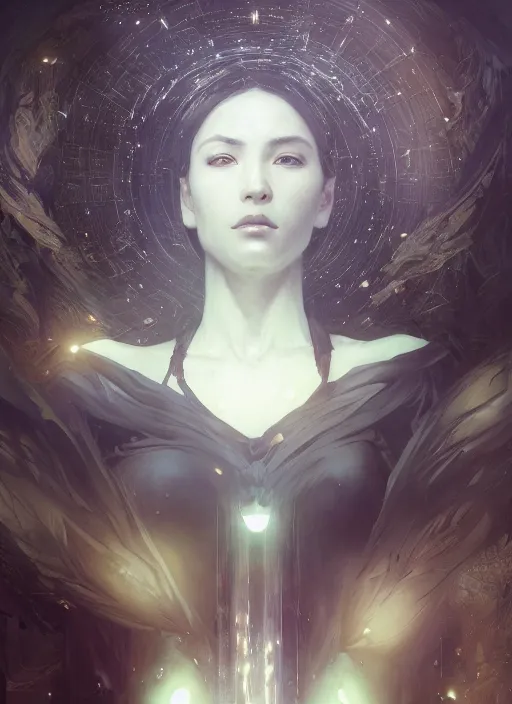 Image similar to woman covered by black oil, intricate lights, phoenix, bio luminescent, plasma, by ruan jia and artgerm and range murata and wlop and ross tran and william - adolphe bouguereau and beeple. key art. fantasy illustration. award winning, artstation, intricate details, realistic, hyperdetailed, 8 k resolution.