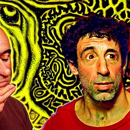 Prompt: Joe Rogan interviewing a psychedelic-DMT, surrealist clock-work Elf, famous painting by R. Crumb and Walt Disney