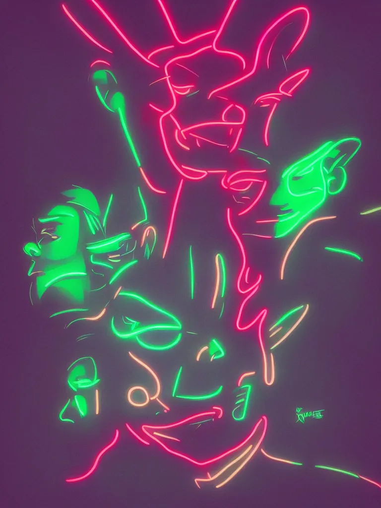 Image similar to neon lit faces by disney concept artists, blunt borders, rule of thirds