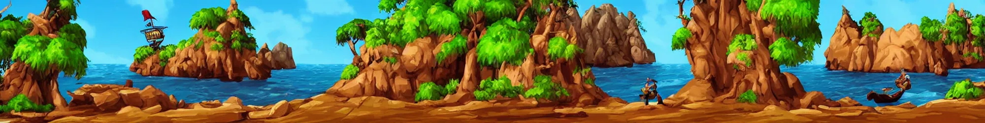 Image similar to landscape of pirate of the monkey island advanture game