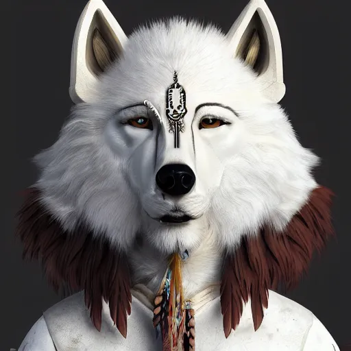 Prompt: An Anthropomorphic White Wolf dressed as a Native American Archer, artstation, award winning masterpiece, ultra detailed, 4k