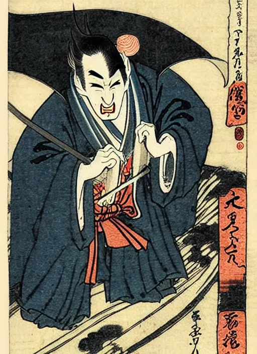 Image similar to dracula as a yokai illustrated by kawanabe kyosai and toriyama sekien