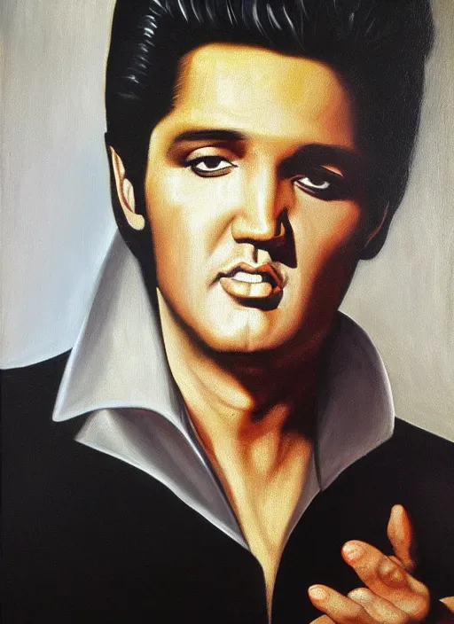 Image similar to oil painting of elvis presley by caravaggio