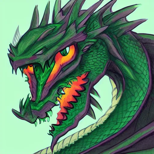 Prompt: green dragon profile picture, commission on furaffinity, high quality illustration