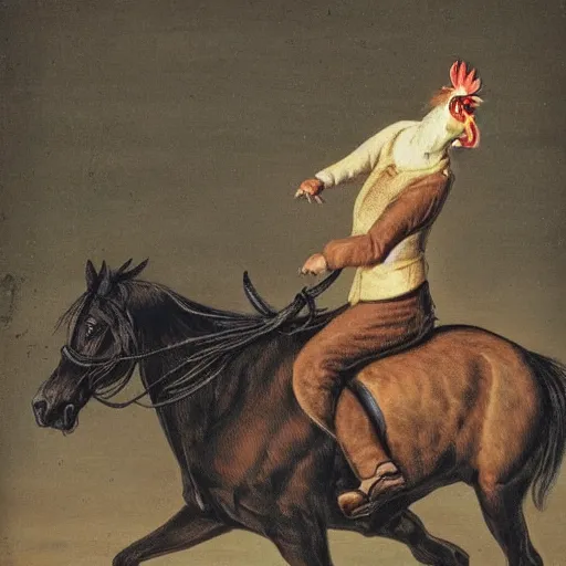 Prompt: chicken riding a horse