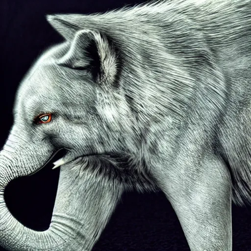 Prompt: a wolf merged with an elephant, photomorph artwork, high quality,!! photorealistic