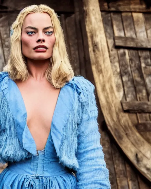 Image similar to a photo of blue eyed margot robbie as a pirate, cinematic, award winning, 4k