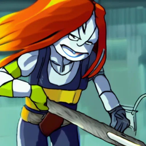 Prompt: A still of Undyne from Undertale