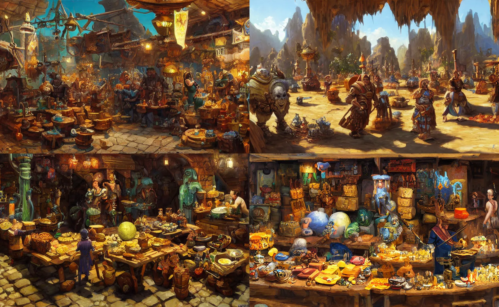 Prompt: A Dwarvern marketplace selling valuable goods, fantasy painting by Karl Gustav Rodde and Ben Aronson