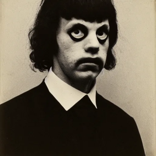 Prompt: photo portrait of ugly face cultist by Diane Arbus and Louis Daguerre