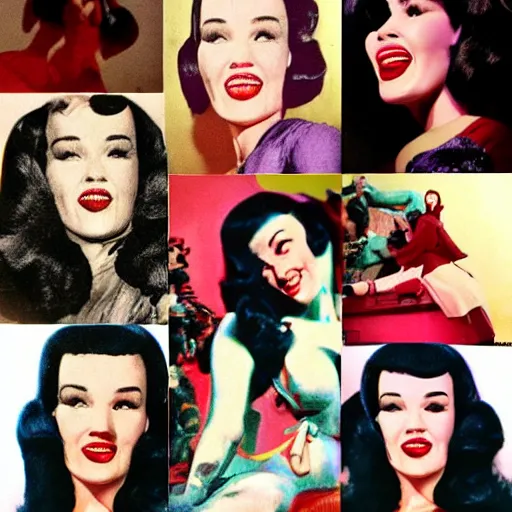 Image similar to a vintage colored photo collage of Jessica alba as bettie page in multiple photo reels shot by Irving and Paula Klaw