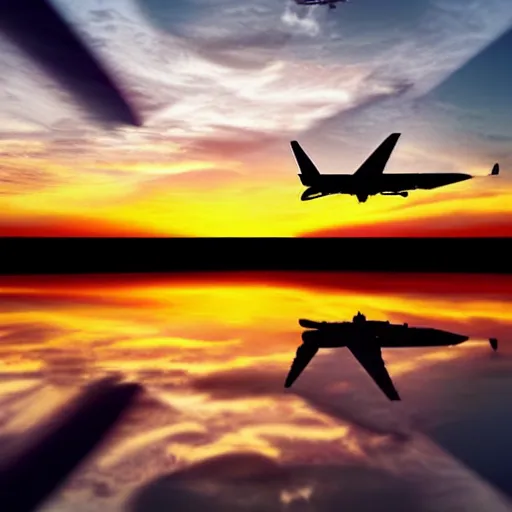Image similar to plane far away in the sky, sunset