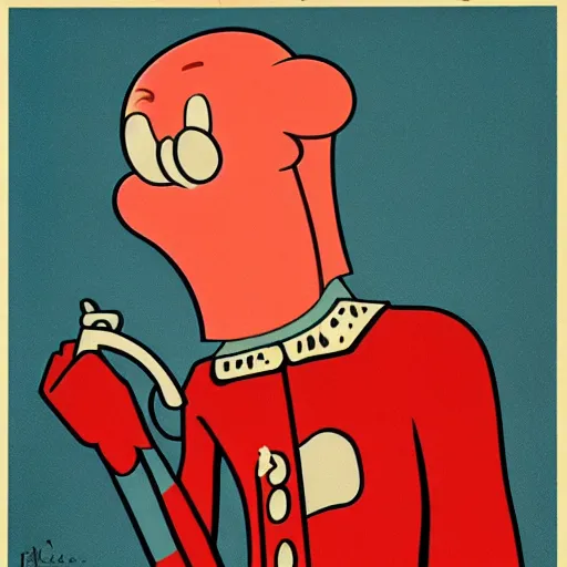 Image similar to handsome squidward, soviet propaganda poster