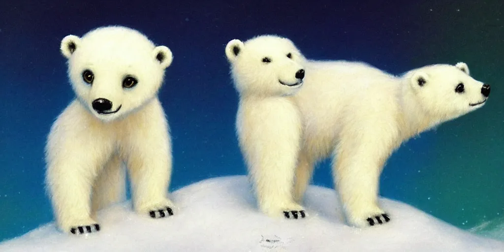 Image similar to 3 d littlest pet polar bear, aurora, snow, master painter and art style of noel coypel, art of emile eisman - semenowsky, art of edouard bisson