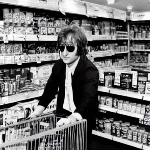 Prompt: John Lennon djing in a supermarket