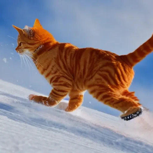 Image similar to a plain orange tabby cat skiing