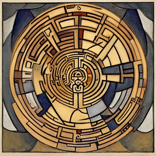 Image similar to maze labyrinth steampunk by albert gleizes and by hilma klint