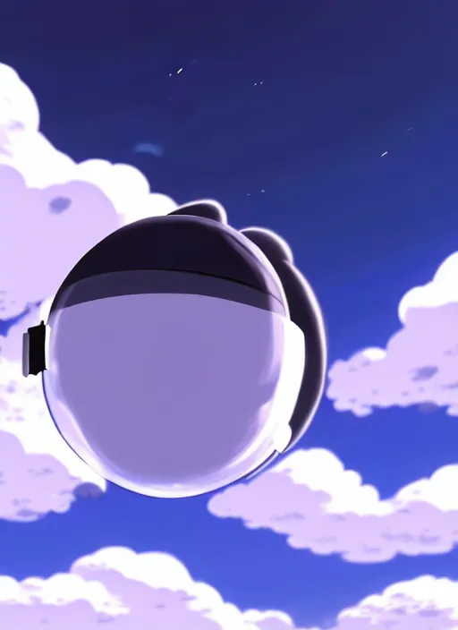 Image similar to an asymmetrical cell - shaded studio ghibli concept art study of a black cube inside a bubble in the sky. wide shot, very dull colors, hd, 4 k, hq