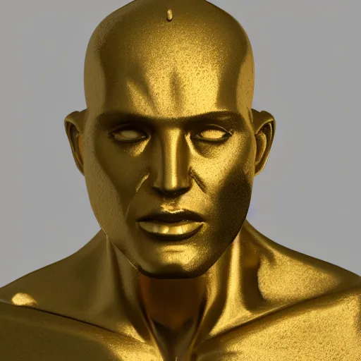 Image similar to portrait of homo sapiens gold statue reflect chrome, 8 k uhd, unreal engine, octane render in the artstyle of finnian macmanus, john park and greg rutkowski